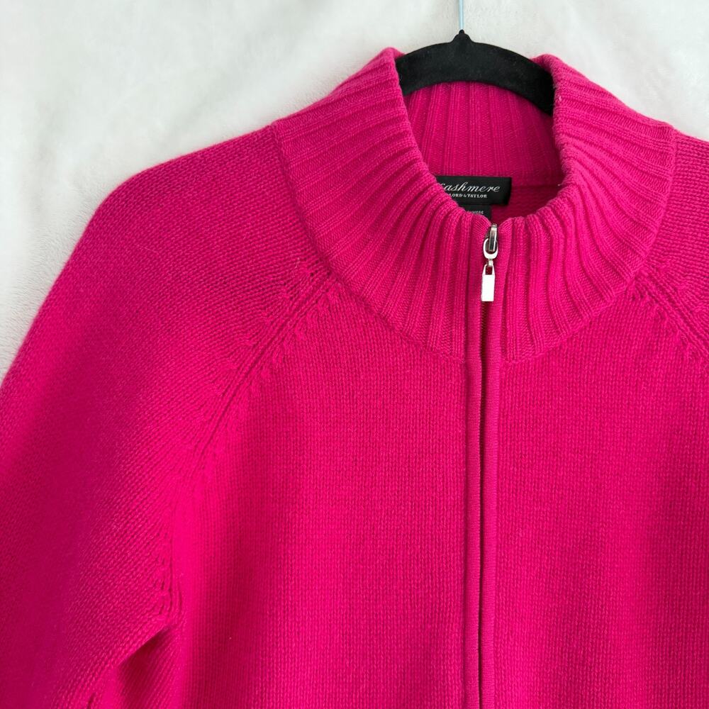 Lord & Taylor Cashmere Cardigan Sweater Large Pink Zip Front Luxury Loud Money - Picture 2 of 8